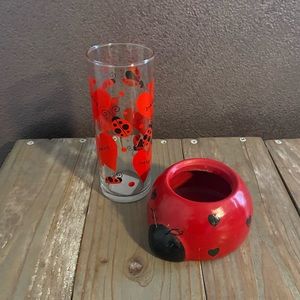Lady bug - love bug planter and decorated glass